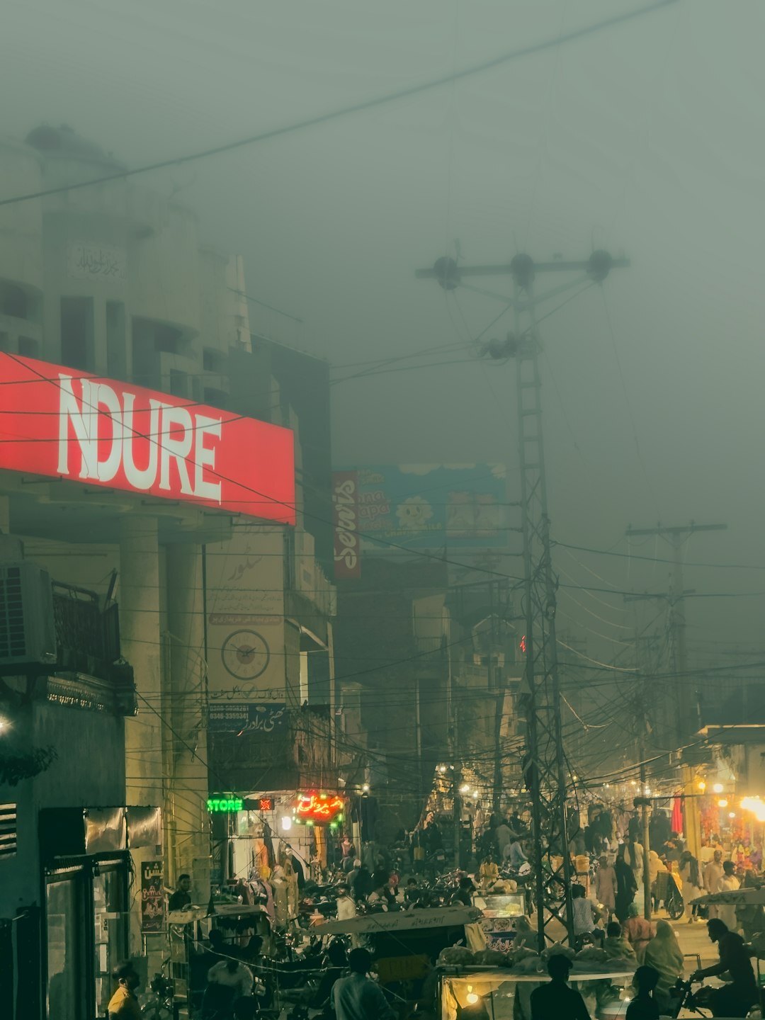 foggy city street at night